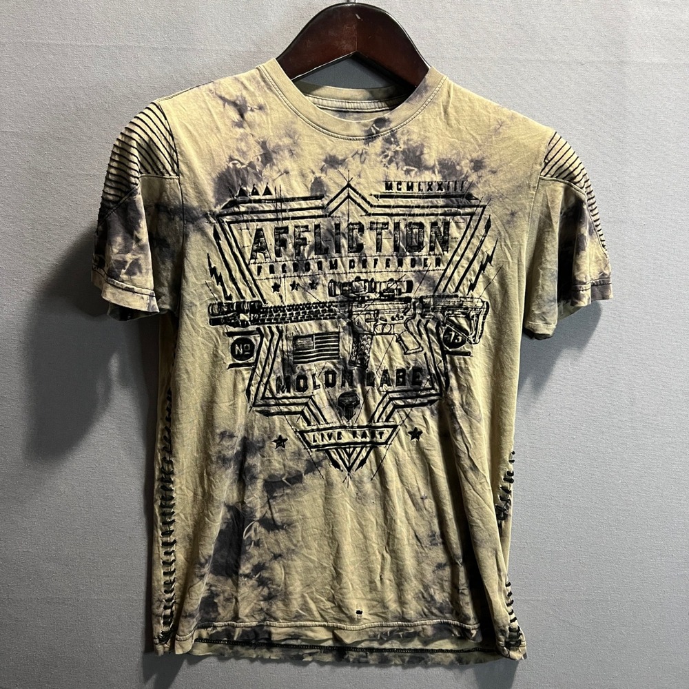 Affliction Freedom Defender Molon Labe Tie Dye Graphic Shirt Mens XL Distressed